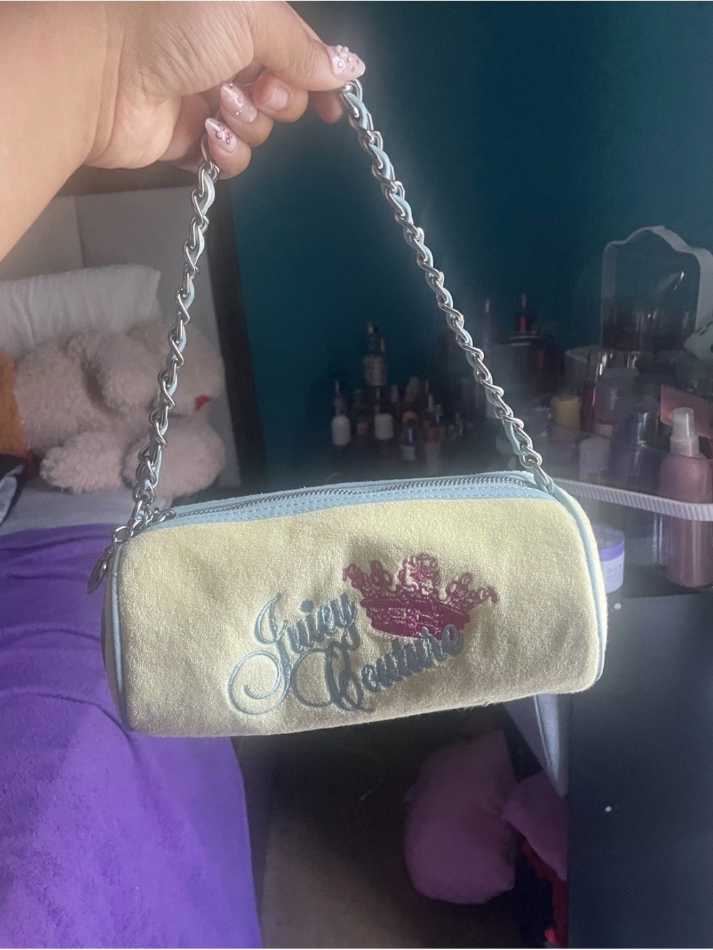 Juicy Couture Pale Yellow Velvet Chain-Handle Mini Bag